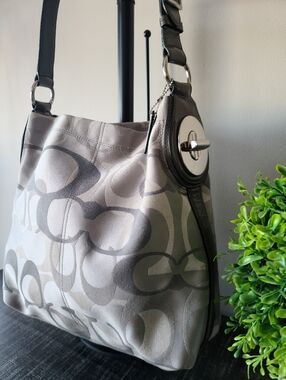 Coach Penelope Optic Silver Grey Shoulder Bag #F17476